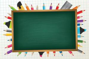 Back to school design with chalkboard element with pencil colors, ruler vector