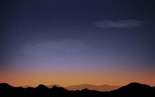 Silhouettes of panoramic mountains view landscape with stars animation vector