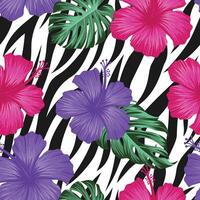 Floral seamless pattern with leaves on zebra skin pattern vector