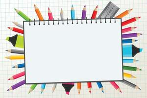 Blank Drawing Book with group of color pencils vector