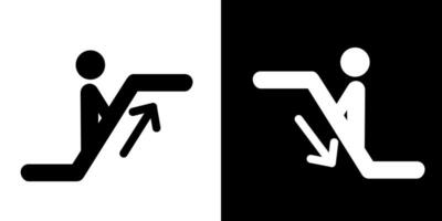 two black and white icons of a poeple up and down the escalator vector