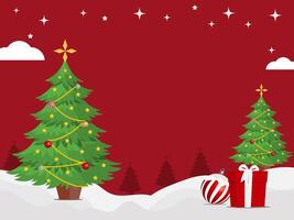 red christmas background with trees and presents and copy space vector