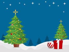 blue christmas background with trees and presents vector