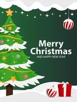 background of merry christmas and happy new year in green color vector