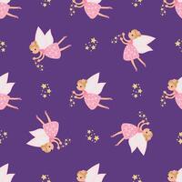 Magical Seamless Pattern with Fairies. Design for fabric, textile, wallpaper, packaging, nursery vector