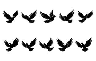 Dove silhouette illustration set vector