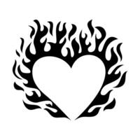 Hand drawn of heart with Fire flame icon symbol. isolated on white background vector