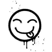 Face With Tongue out emoticon character. Spray painted graffiti smile face With Tongue out in black over white. isolated on white background vector