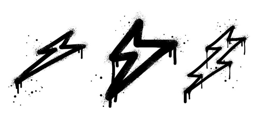 Spray painted graffiti Electric lightning flash, Lightning bolt in black over white. Drops of sprayed thunder bolt symbol. isolated on white background