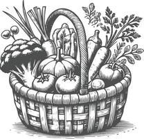 Hand Drawn Vegetable Basket Illustration Rustic Organic Produce Design vector