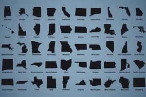 50 States of US Hand Drawn Outline Map vector