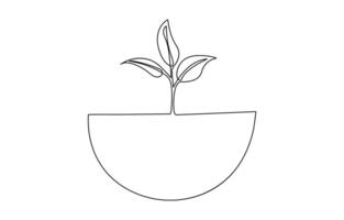 Earth globe with plant in one continuous line illustration. World environment day poster in simple linear style. Planetary protection concept editable stroke. Doodle modern illustration. vector
