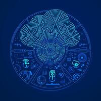 concept of cloud security or cyber security, graphic of cloud shape combined with electronic pattern and futuristic interface vector