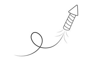 Fireworks and rocket, salute firecracker with burst, light and festive explosions in doodle style. Hand drawn sparks, firecracker on white background. Party, celebrations, event. vector