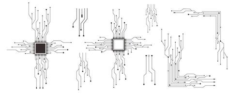 Circuit board line microchip, software. Integrated motherboard, connections. Innovative Electronic Network. Technology background, design elements geometric and connection system. vector