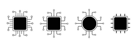 Processor line icon, microchip cpu technology board, Central processing unit. Design element flat, simple silhouette. vector