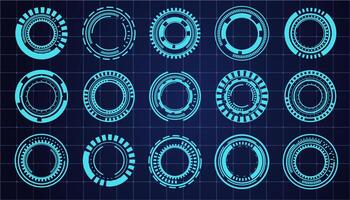 Hud aim pointer optical target, Futuristic focus range indicators, laser crosshair collimator sight. Measurement sniper for sniper gun. Game interface design ui element vector