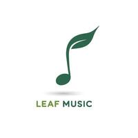 A leaf music logo with a note and a green leaf vector