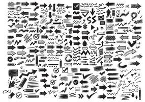 Arrow line chalk hand drawn brush set. Grunge square, spiral, arrow element scribble line brush hand drawn vector