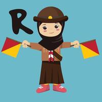 Pramuka hijab girl sandi morse semaphore r a kid student vector