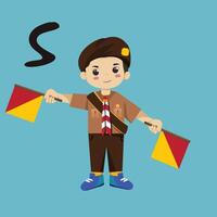Pramuka boy sandi morse semaphore s a kid student vector