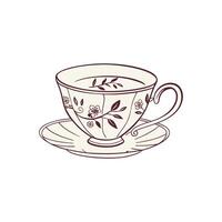 A cup with a saucer and a flower on it vector