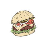 A hamburger with lettuce and tomato on it vector