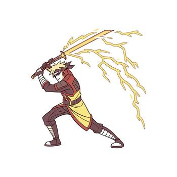 A cartoon character with a sword and lightning vector