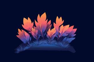 Colorful forest scene with stylized trees and a vibrant sunset. Minimalistic flat design with orange and blue tones. vector
