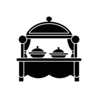 A black and white illustration of a buffet table vector