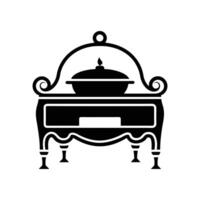 A black and white illustration of a table with a pot on top vector