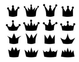 Set of black crowns. Simple icons with crowns of kings, princes, monarchs and queens. Flat illustration collection isolated on background. vector