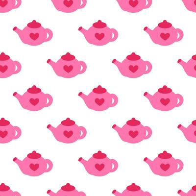 Seamless Pattern with pink teapot. Valentine day. flat illustration.