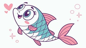 A cartoon fish with a heart on its head vector