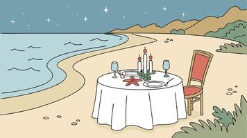 A table set for a romantic dinner on the beach vector