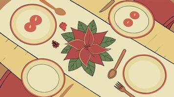 A cartoon of a table with plates and utensils vector