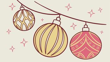 Gold and pink christmas ornaments hanging from string vector