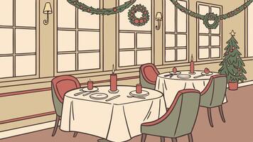 A drawing of a restaurant with a table and chairs vector