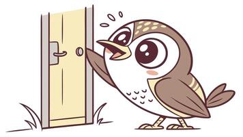 A cartoon owl is standing in front of a door vector