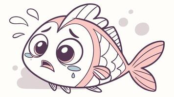 A cartoon fish with tears on its face vector