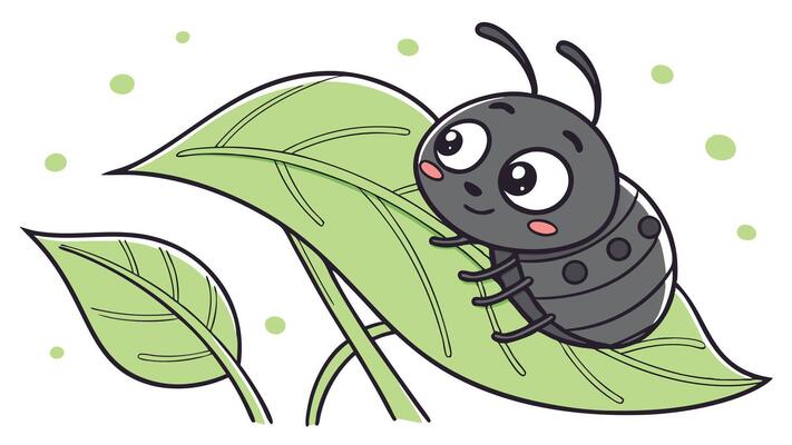 A cartoon bug sitting on a leaf