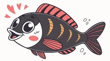 A cartoon fish with a heart on its head vector