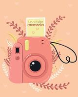 Valentines vertical card with photo camera vector