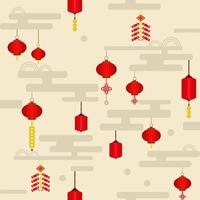 seamless pattern in the new year theme with the lanterns in red color vector