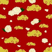 Seamless pattern with the Peony and cloud on red background vector