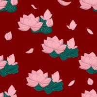 Seamless pattern with lotus flower in red background vector