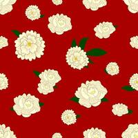 Seamless Pattern with white peony in red background vector