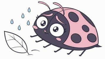 A ladybug is standing on a leaf and has rain drops on it vector
