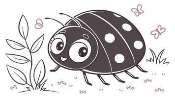 A ladybug with a big smile is sitting on the grass vector