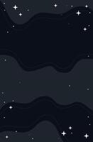 Abstract Celestial Black Night Sky Vertical Illustration with flowing Waves and Sparkling Stars, Dreamy Background vector